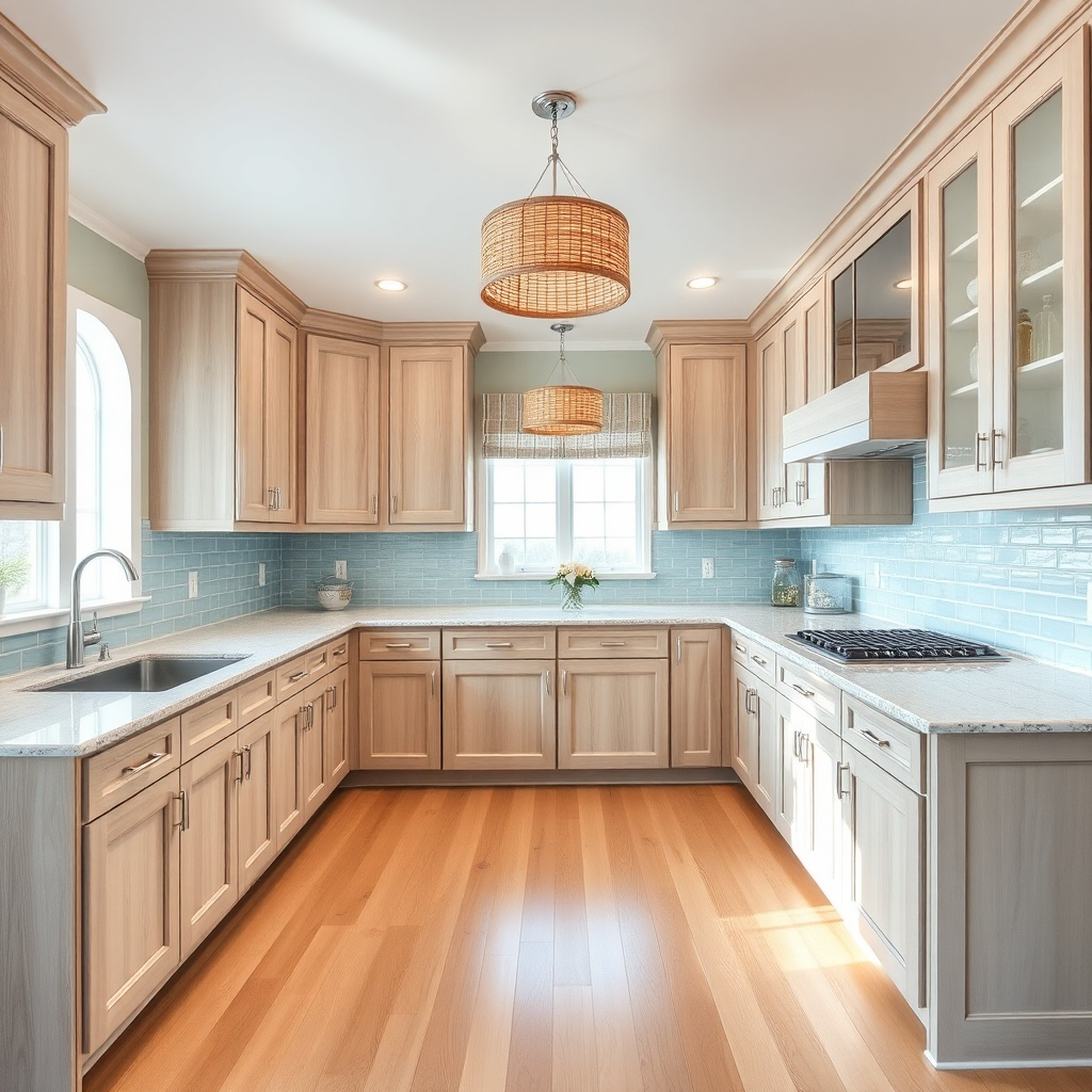 Kashmir-White-Granite-With-Oak-Kitchen-Cabinets-Ideas-The-Coastal-Retreat