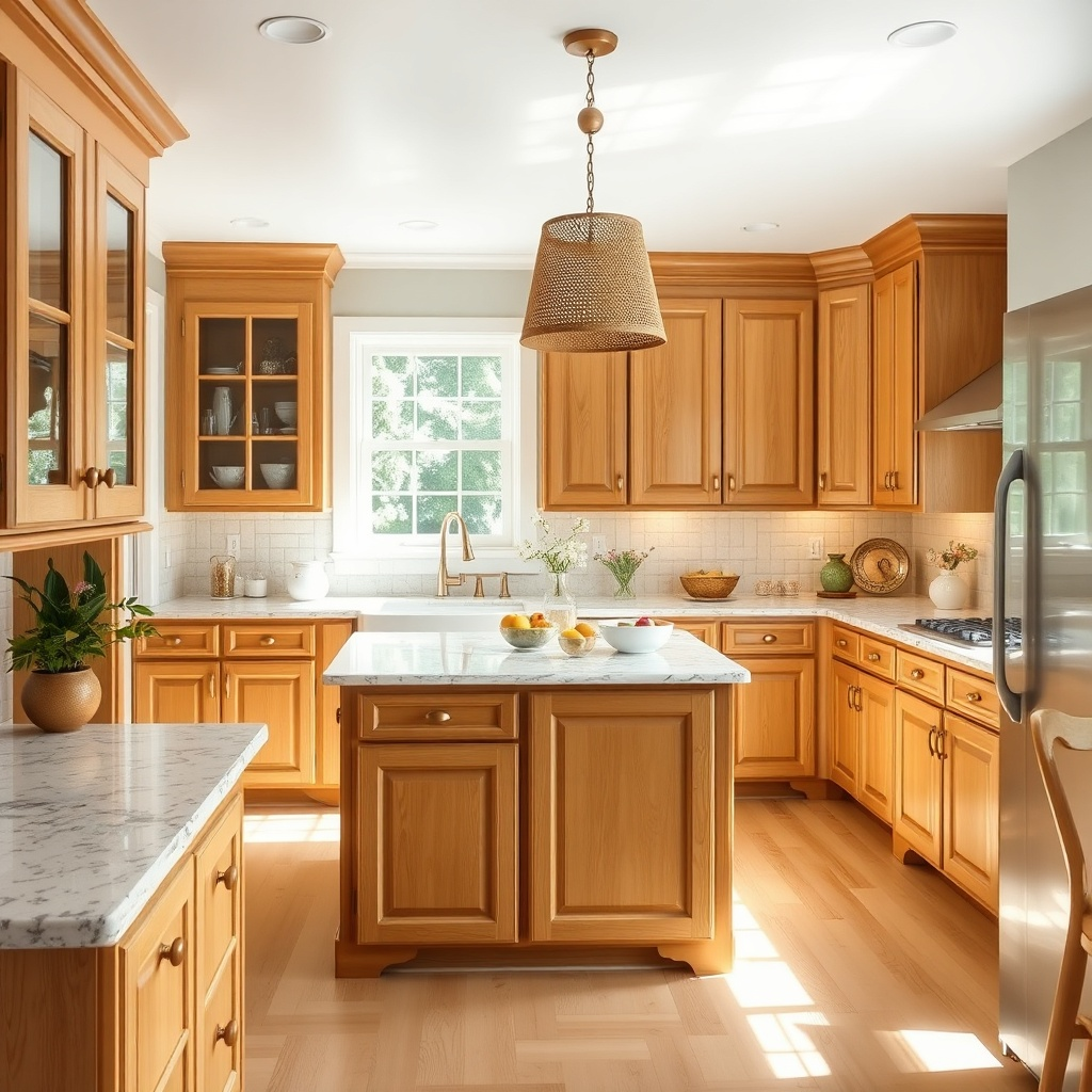 Kashmir-White-Granite-With-Oak-Kitchen-Cabinets-Ideas-The-Sunlit-Cottage