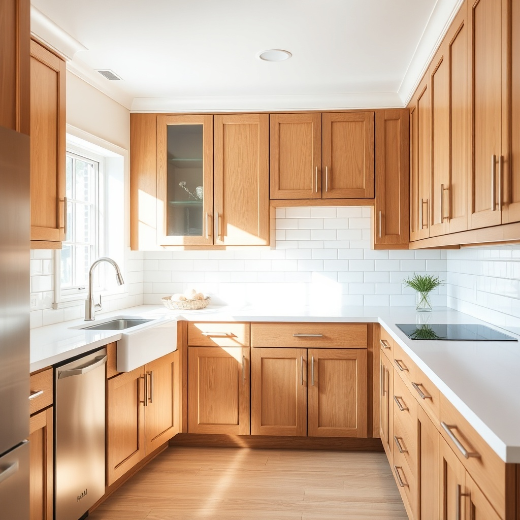 Matching-Honey-Oak-Cabinets-and-Countertops-Design-Ideas-Classic-Combination-Honey-Oak-and-Bright-White