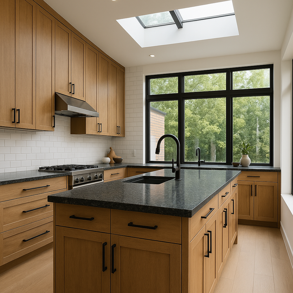 Walnut-Cabinet-Granite-Pairings-Light-Walnut-Black-Pearl-Granite