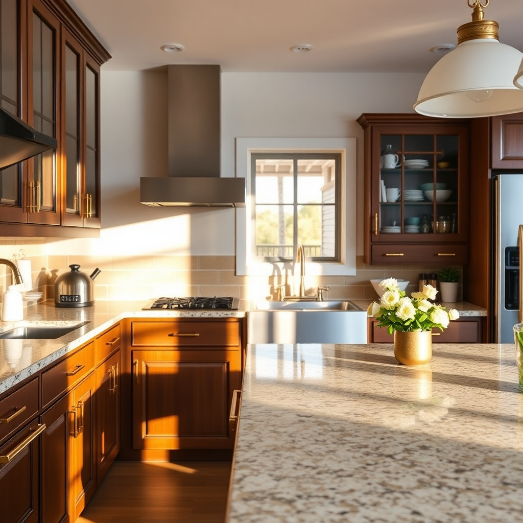 Walnut-Cabinet-Granite-Pairings-Medium-Walnut-Santa-Cecilia-Granite
