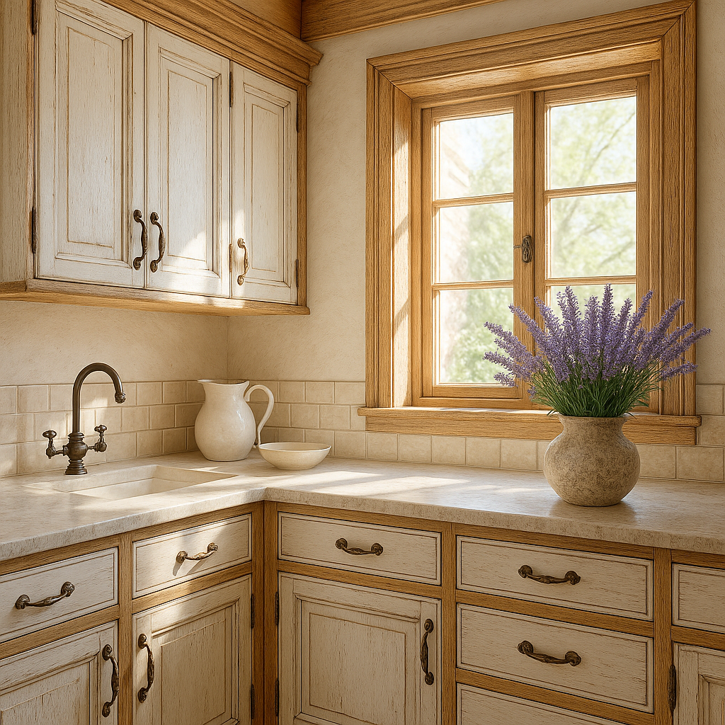 White-Cabinet-and-Oak-Trim-Ideas-11-French-Country-Charm
