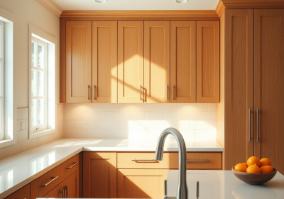 honey-oak-kitchen-cabinets-with-white-countertops