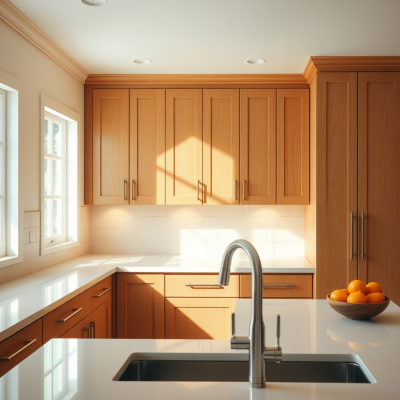 honey-oak-kitchen-cabinets-with-white-countertops