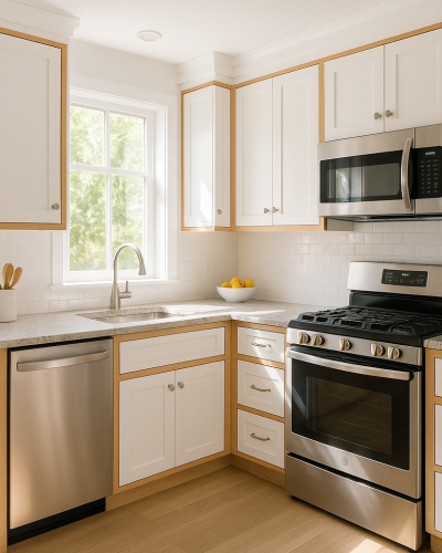 updating-white-cabinets-with-oak-trim